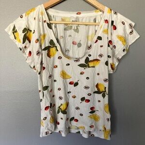 Maeve by Anthropologie Lemon & Cherry Print White top w/ a scoop neck
Size: M